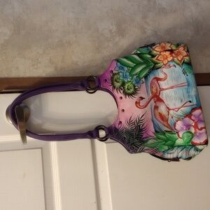 Anuschka Flamingo leather handbag.       Your Purchase Supports Wildlife Rescue!